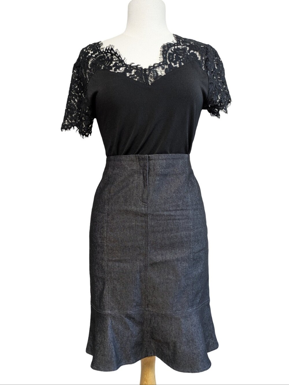 Dark Wash Denim Fluted Midi Skirt - Fit & Flare Mermaid Hem Ricki's Size 6